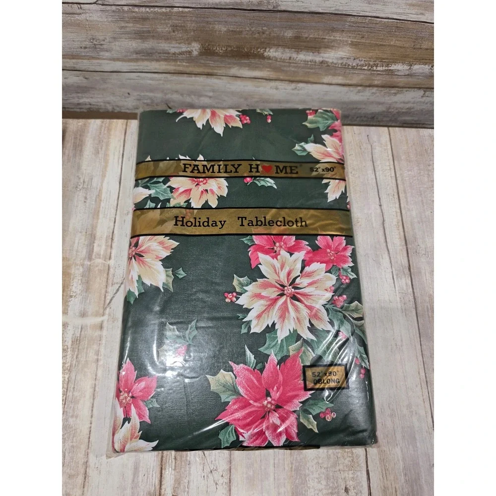 Lot of 3 Christmas Holiday Tablecloths Poinsettia Snowflake Vinyl Plastic Bundle